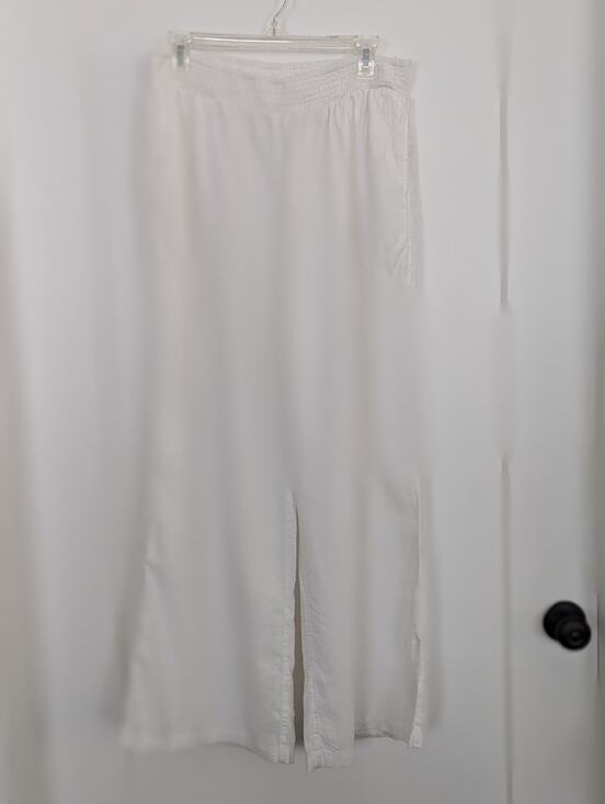 aerie Pants - Aerie Linen Blend Wide Leg Pants L White Smocked Waist Beach Resort